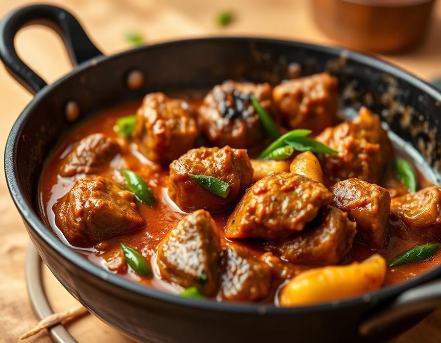 Hot desi karahi cooked in traditional masala